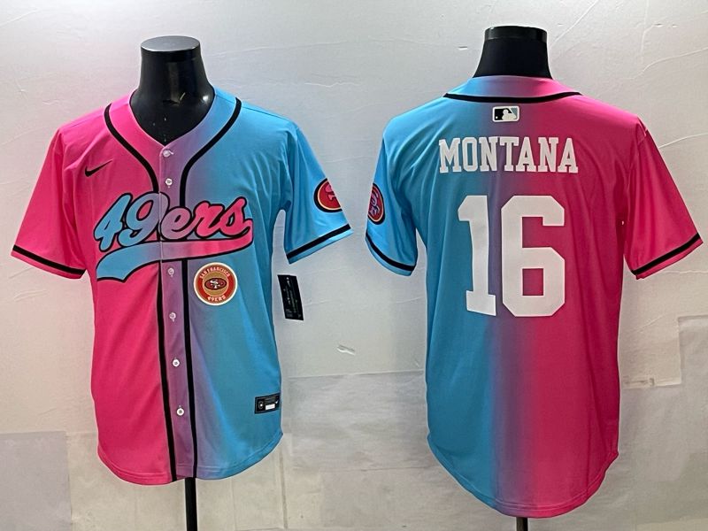 Men 2025 San Francisco 49ers #16 Montana Pink Blue Nike Limited NFL Jersey 013->san francisco 49ers->NFL Jersey